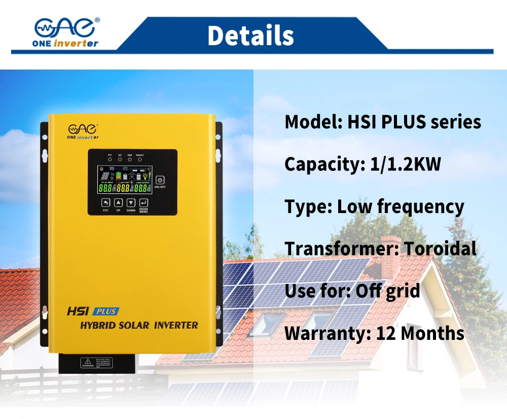 Hsi Plus Hybrid Inverter 1200 Watt Low Frequency Charger Pure Sinewave MPPT Solar Inverter